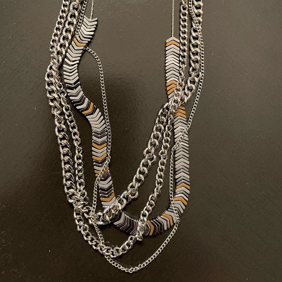 Express Gold and Silver Chevron Layered Necklace - Picture 3 of 3
